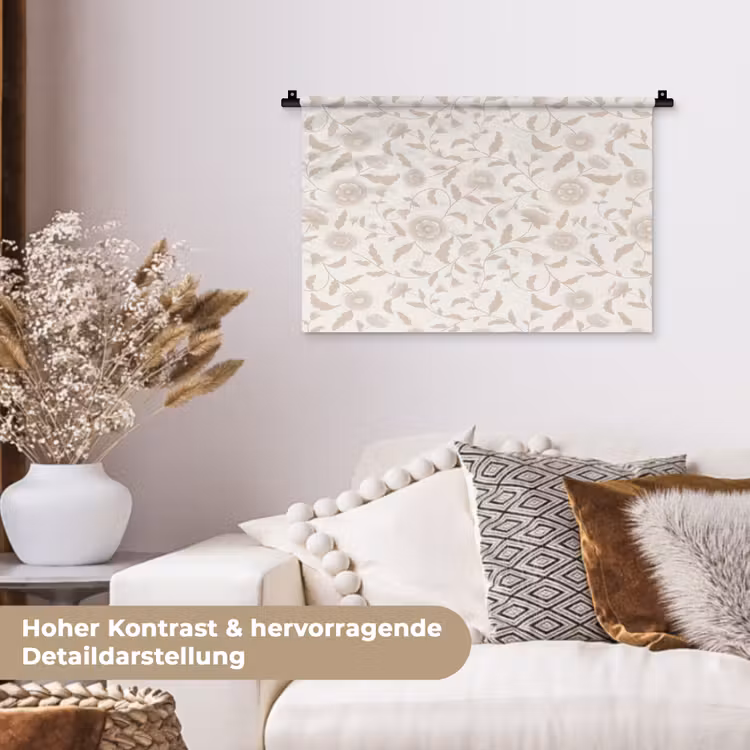 Sierlijk - Bloemen - Beige Wandkleed katoen klein 269 -tsfeer1_DE