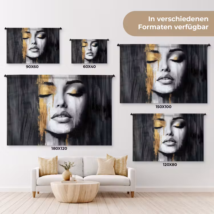 Gezicht - Vrouw - Penseelstreken - Abstract Wandkleed katoen klein -tsfeer8_DE