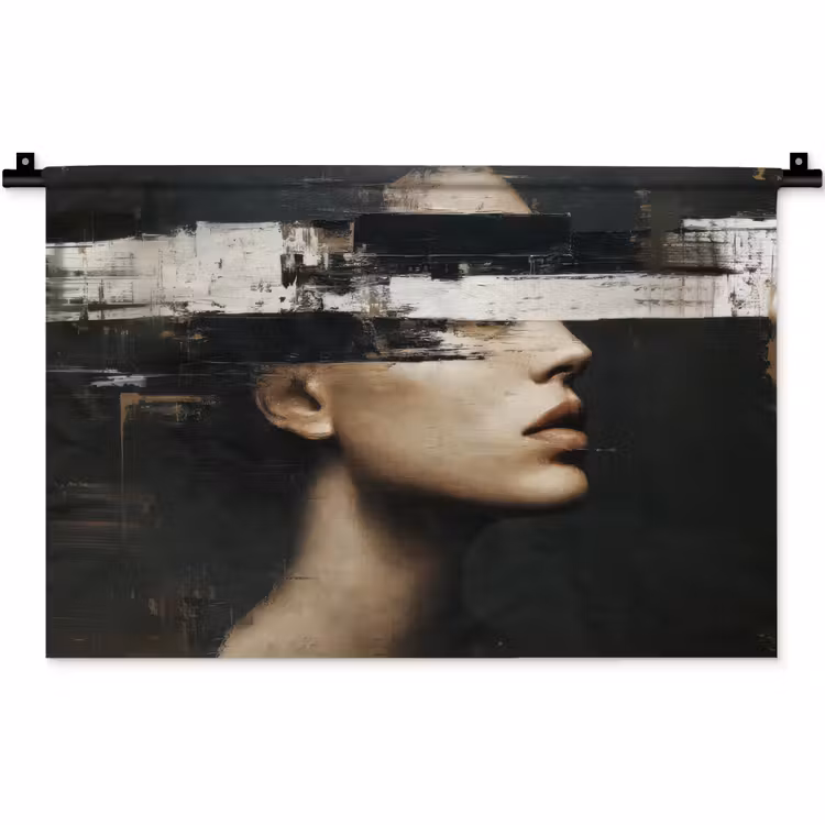 Gezicht - Vrouw - Zwart - Abstract Wandkleed katoen klein -zz3d