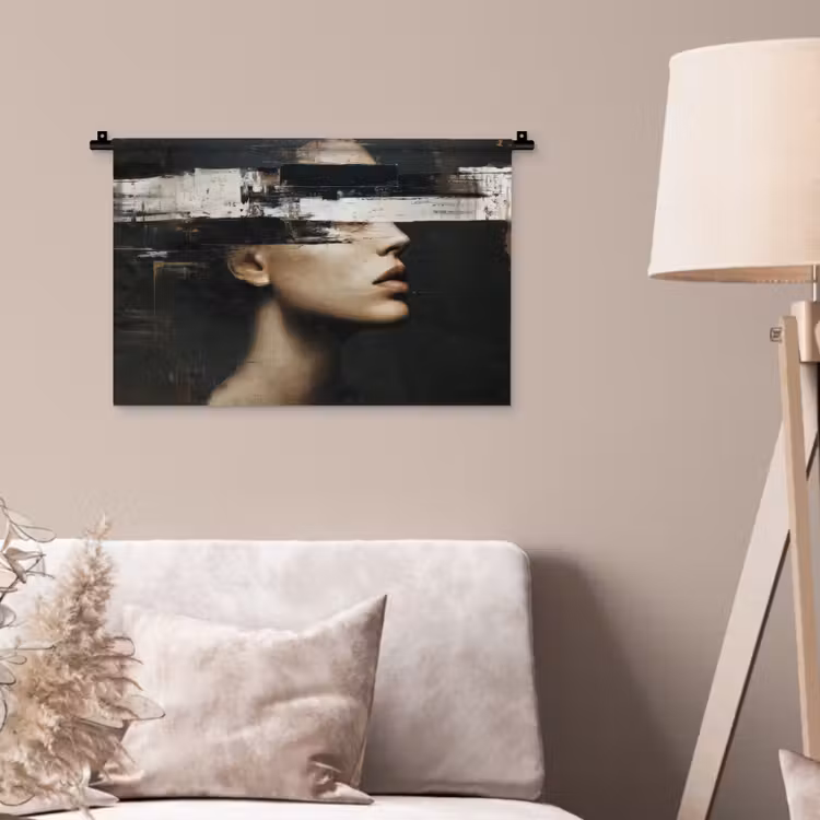 Gezicht - Vrouw - Zwart - Abstract Wandkleed katoen klein -sfeer4