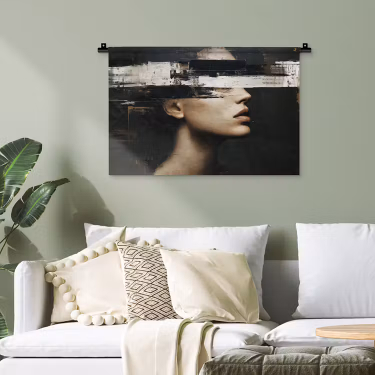 Gezicht - Vrouw - Zwart - Abstract Wandkleed katoen klein -sfeer7