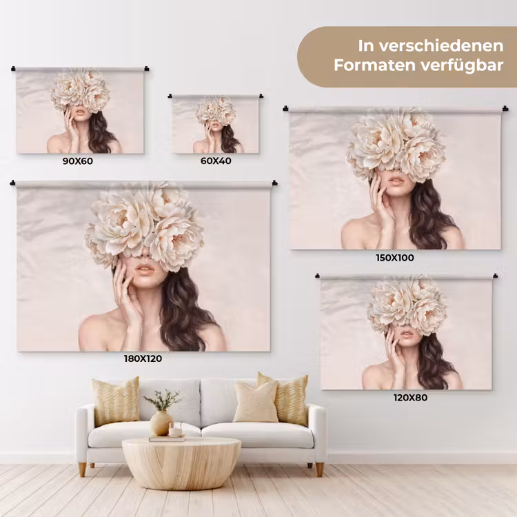 Gezicht - Pioenrozen - Crème Wandkleed katoen klein -tsfeer8_DE