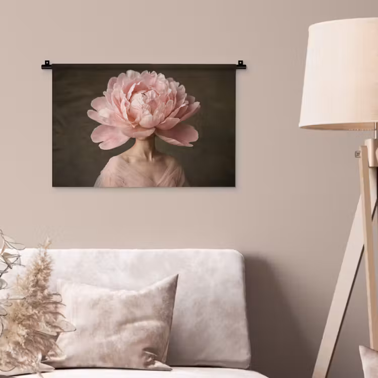 Gezicht - Roos - Roze Wandkleed katoen klein -sfeer4