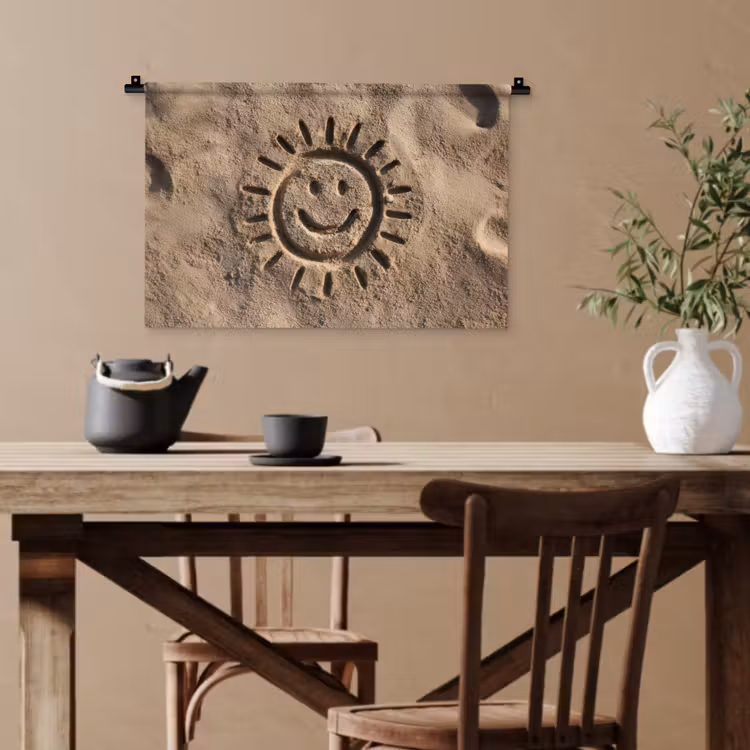 Gezichtje - Zon - Zand - Getekend Wandkleed katoen klein -sfeer6
