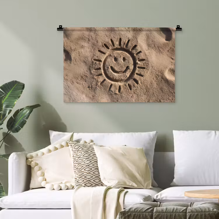 Gezichtje - Zon - Zand - Getekend Wandkleed katoen klein -sfeer7