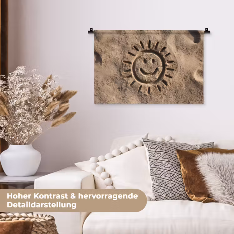 Gezichtje - Zon - Zand - Getekend Wandkleed katoen klein -tsfeer1_DE