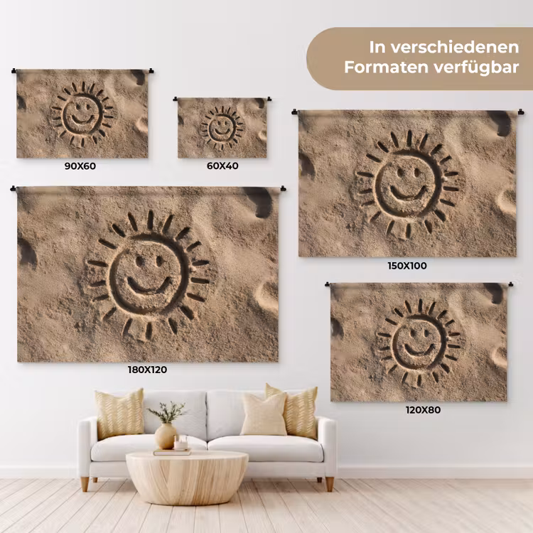 Gezichtje - Zon - Zand - Getekend Wandkleed katoen klein -tsfeer8_DE
