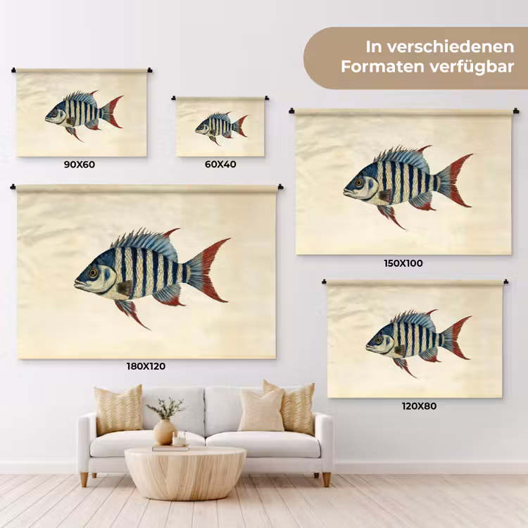Gestreept - Donkerblauw - Rugvin - Vis Wandkleed katoen klein -tsfeer8_DE