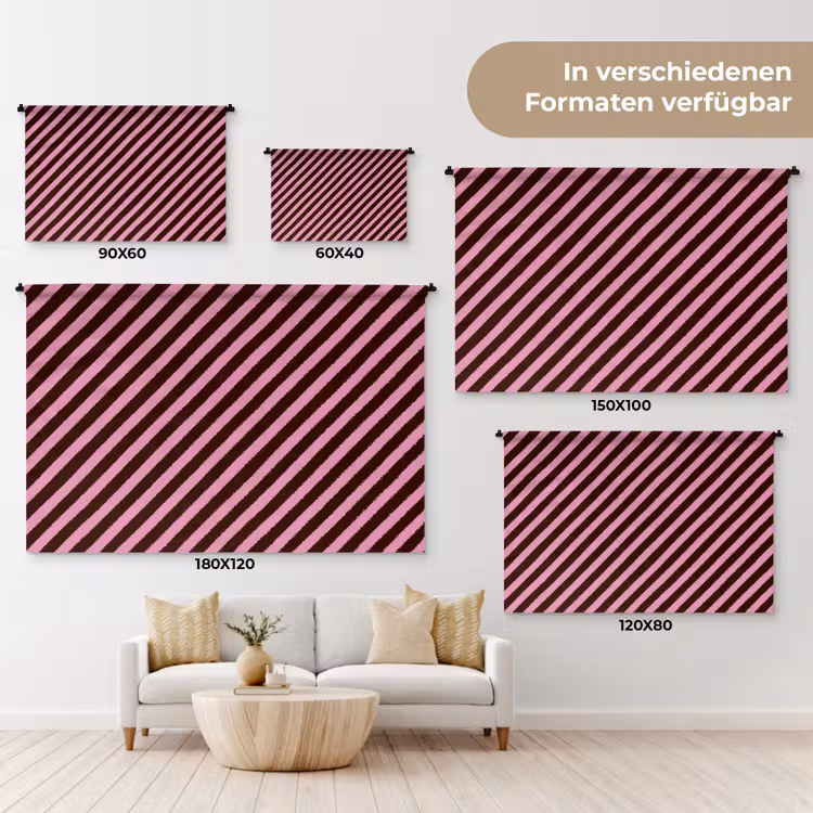 Strepen - Roze - Bruin Wandkleed katoen klein 269 -tsfeer8_DE