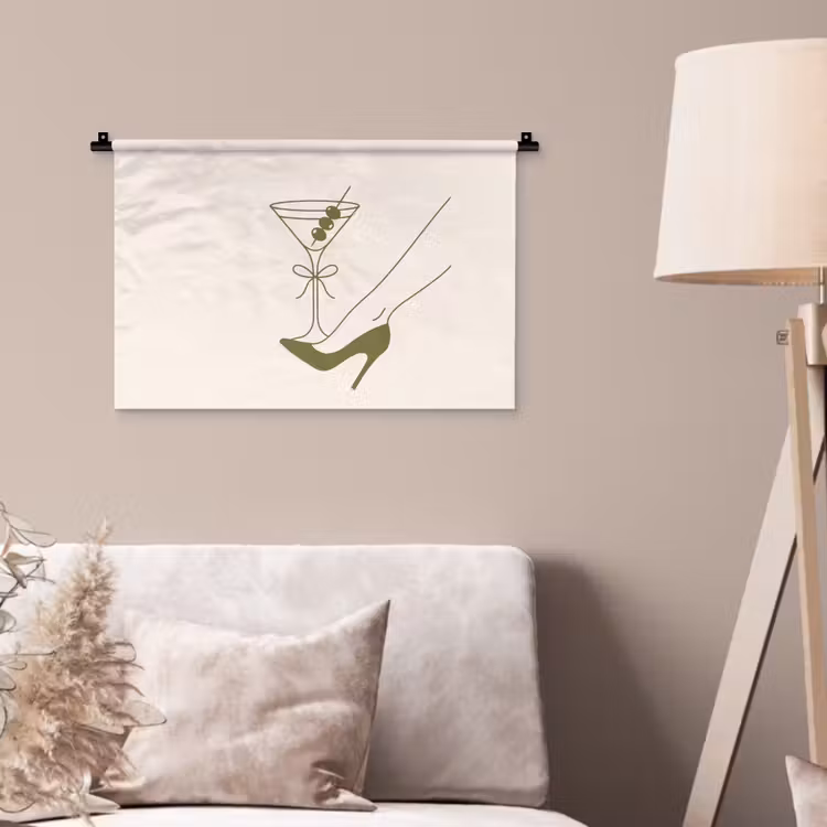 Drank - Martini - Hoge hak - Mode - Groen Wandkleed katoen klein -sfeer4