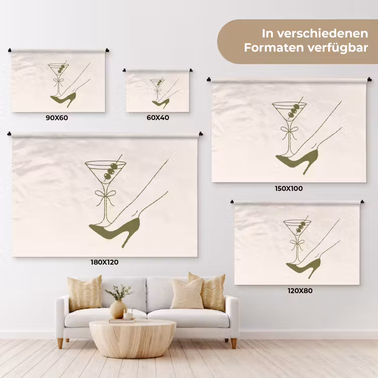 Drank - Martini - Hoge hak - Mode - Groen Wandkleed katoen klein -tsfeer8_DE