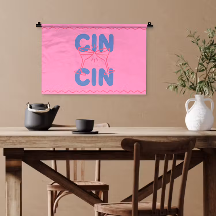 Drank - Glazen - Proost - Modern - Roze Wandkleed katoen klein -sfeer6
