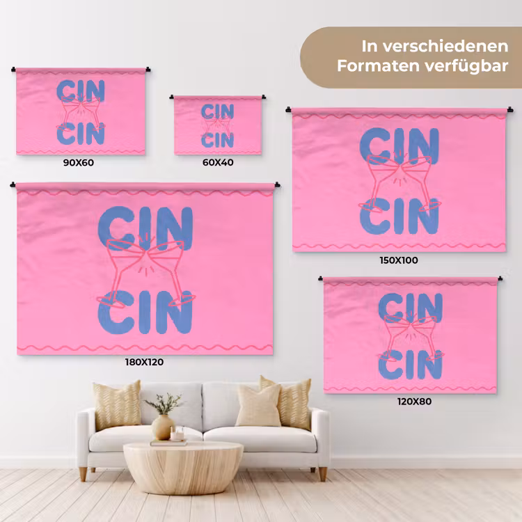 Drank - Glazen - Proost - Modern - Roze Wandkleed katoen klein -tsfeer8_DE