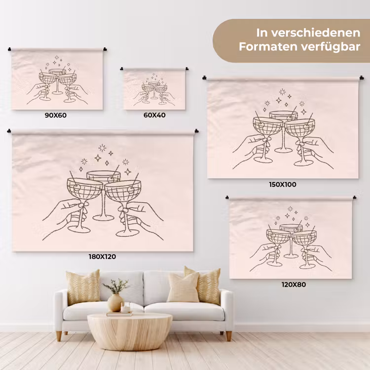 Drankjes - Feest - Proosten - Minimalistisch - Groen Wandkleed katoen klein -tsfeer8_DE