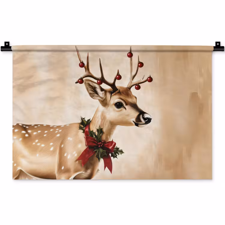 Gewei - Kerst - Rendier - Rood Wandkleed katoen klein -zz3d
