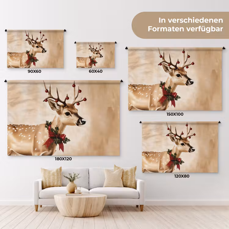Gewei - Kerst - Rendier - Rood Wandkleed katoen klein -tsfeer8_DE