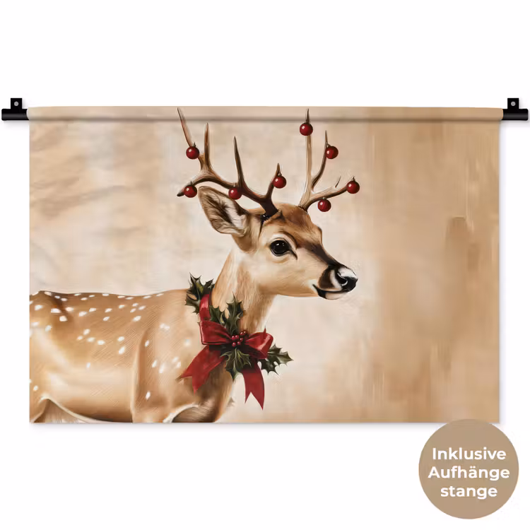 Gewei - Kerst - Rendier - Rood Wandkleed katoen klein -t3d_DE