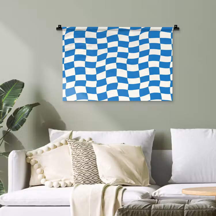 Golvend - Patroon - Blauw Wandkleed katoen klein 269 -sfeer7