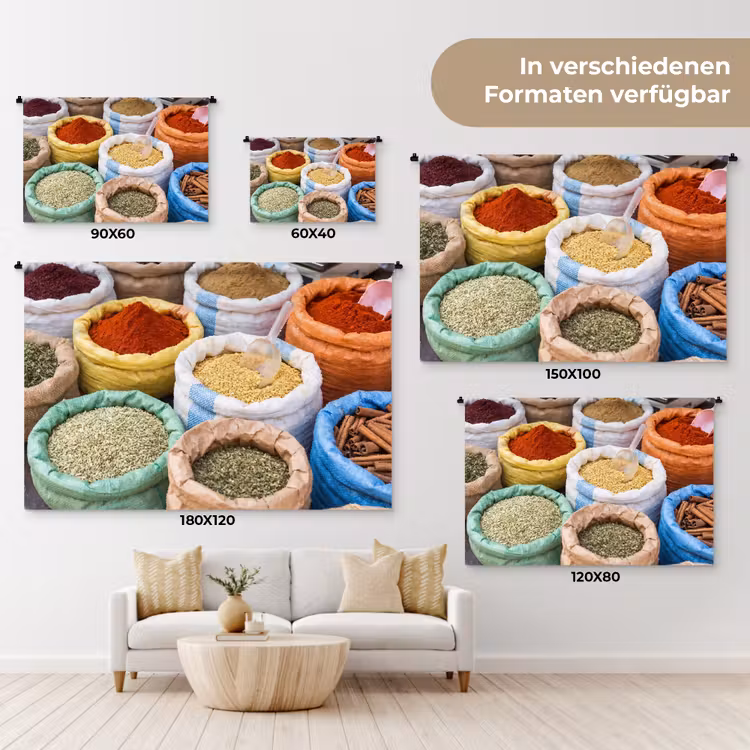 Wandteppich - Gewürze – Beutel – Markt - Kruiden - Zakken - Markt Wandkleed katoen klein