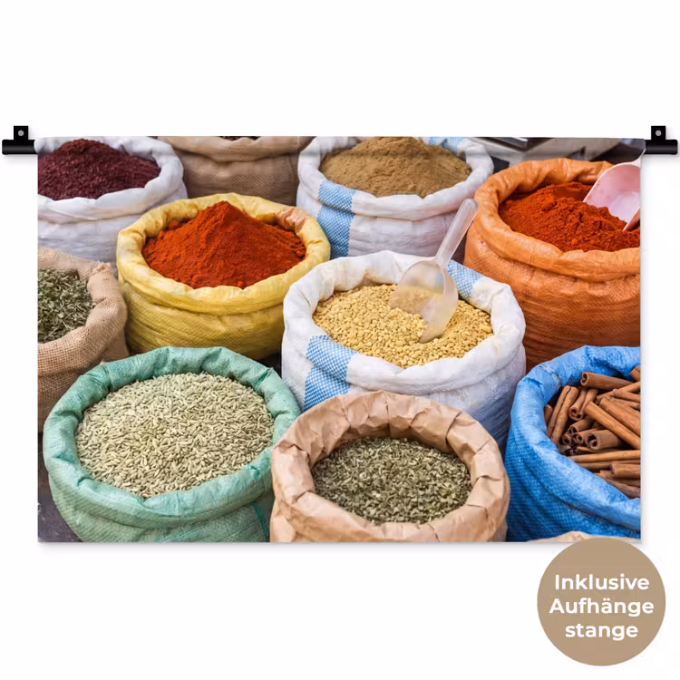 Wandteppich - Gewürze – Beutel – Markt - Kruiden - Zakken - Markt Wandkleed katoen klein