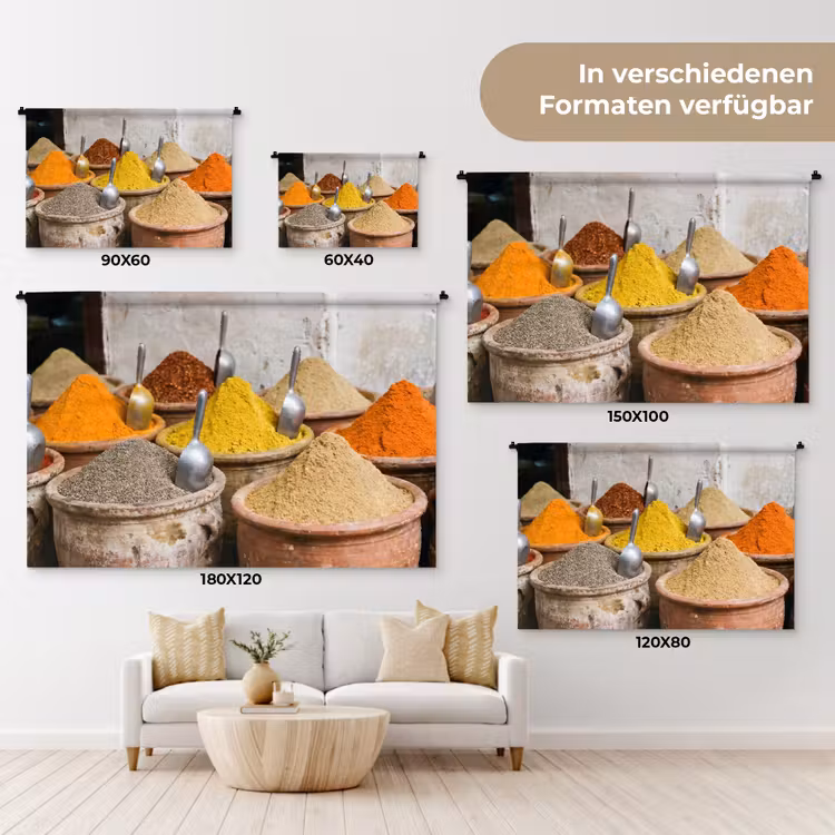 Wandteppich - Gewürze – Gläser – Orientalisch - Kruiden - Potten - Oosters Wandkleed katoen klein