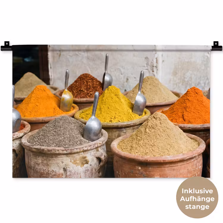 Wandteppich - Gewürze – Gläser – Orientalisch - Kruiden - Potten - Oosters Wandkleed katoen klein