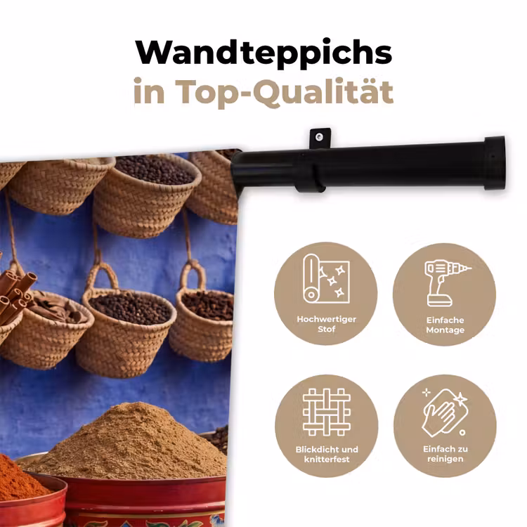 Wandteppich - Gewürze – Körbe – Markt - Kruiden - Manden - Markt Wandkleed katoen klein