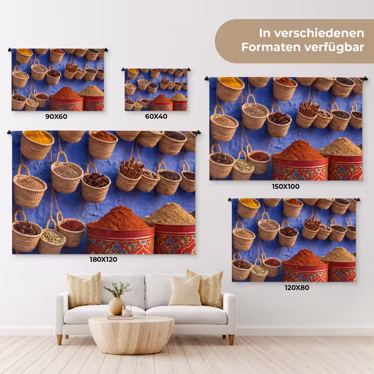 Wandteppich - Gewürze – Körbe – Markt - Kruiden - Manden - Markt Wandkleed katoen klein