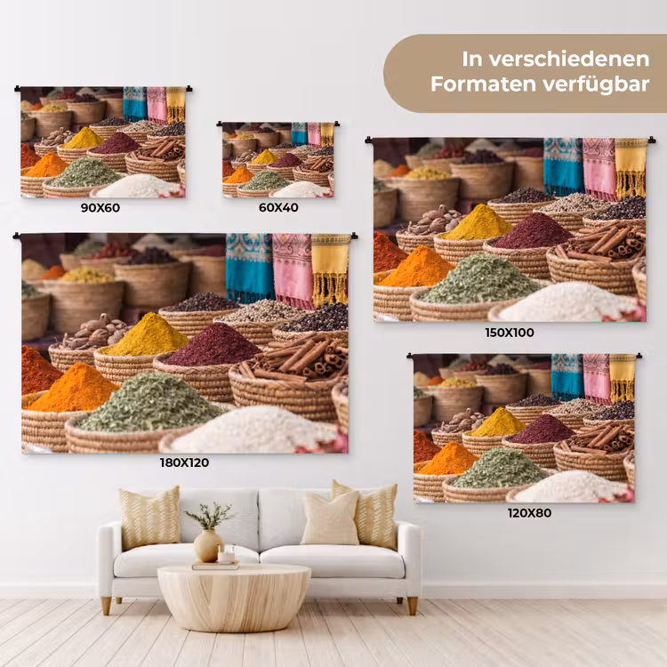 Wandteppich - Gewürze – Körbe – Orientalisch - Kruiden - Manden - Oosters Wandkleed katoen klein