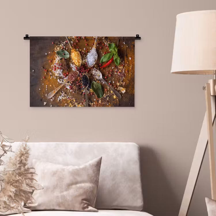 Specerijen - Kruiden - Lepels - Zout - Bruin - Keuken Wandkleed katoen klein -sfeer4