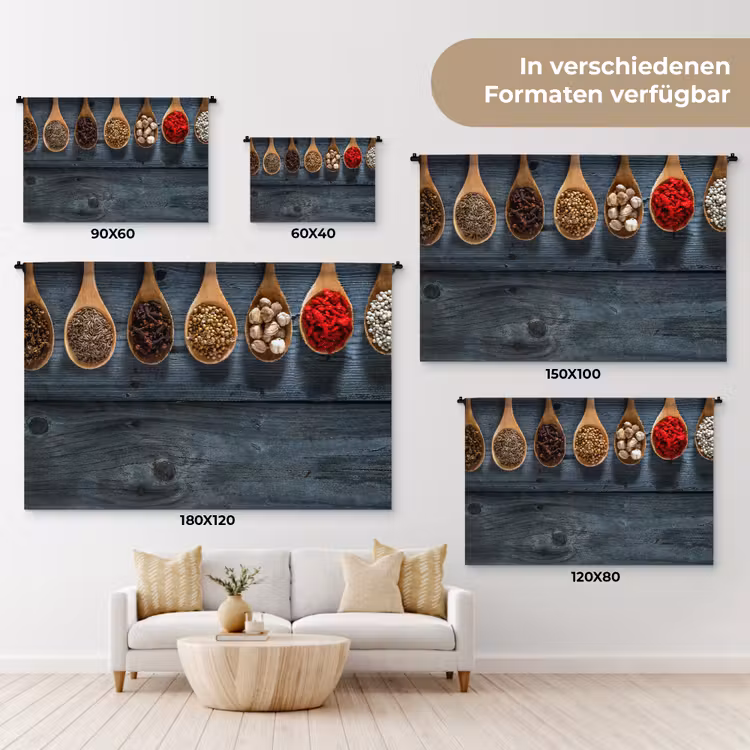 Kruiden - Lepels - Hout - Keuken - Specerijen - Industrieel Wandkleed katoen klein -tsfeer8_DE