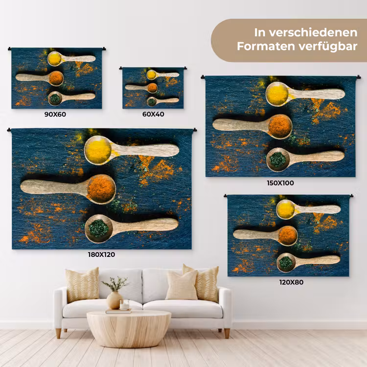 Specerijen - Lepel - Kruiden - Bruin - Geel - Groen Wandkleed katoen klein -tsfeer8_DE