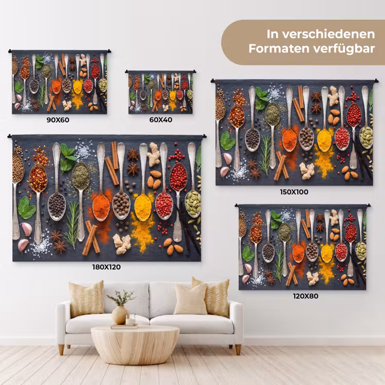 Kruiden - Lepels - Culinair - Kleurrijk - Sfeervol Wandkleed katoen klein -tsfeer8_DE