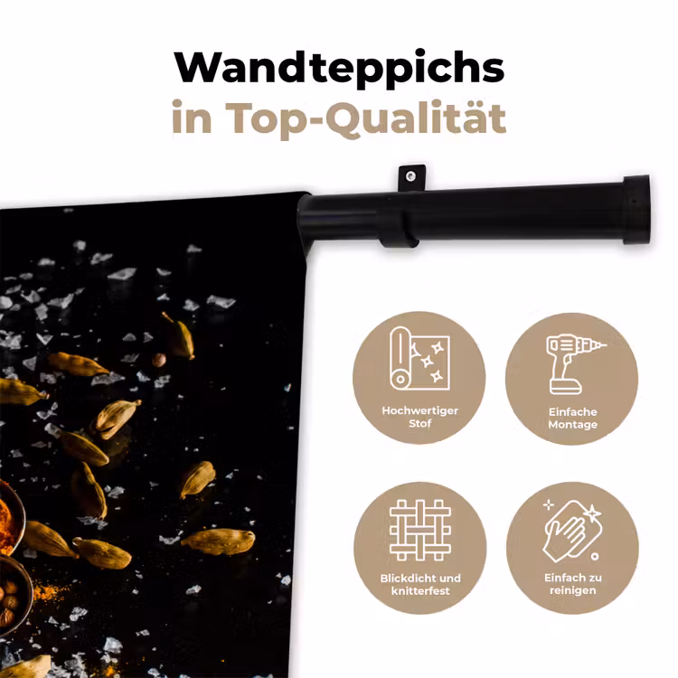 Kruiden - Lepels - Zout - Specerijen - Zwart Wandkleed katoen klein -tsfeer2_DE
