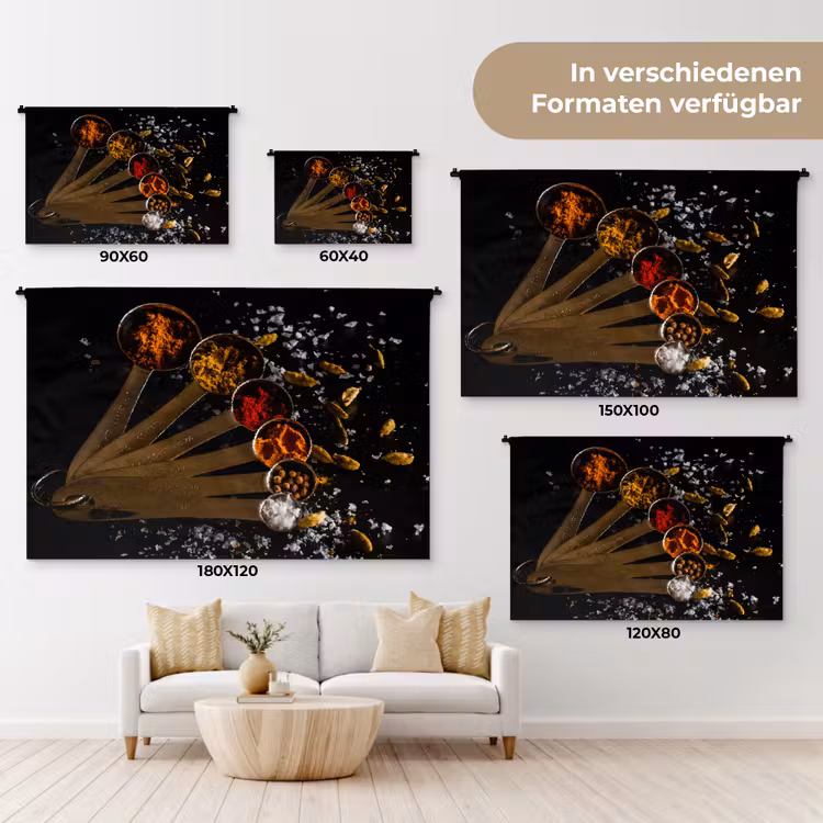 Kruiden - Lepels - Zout - Specerijen - Zwart Wandkleed katoen klein -tsfeer8_DE