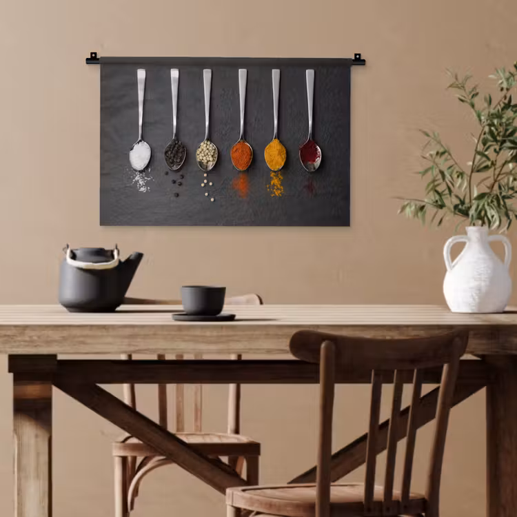 Specerijen - Lepels - Tafel - Rustiek - Kruiden Wandkleed katoen klein -sfeer6