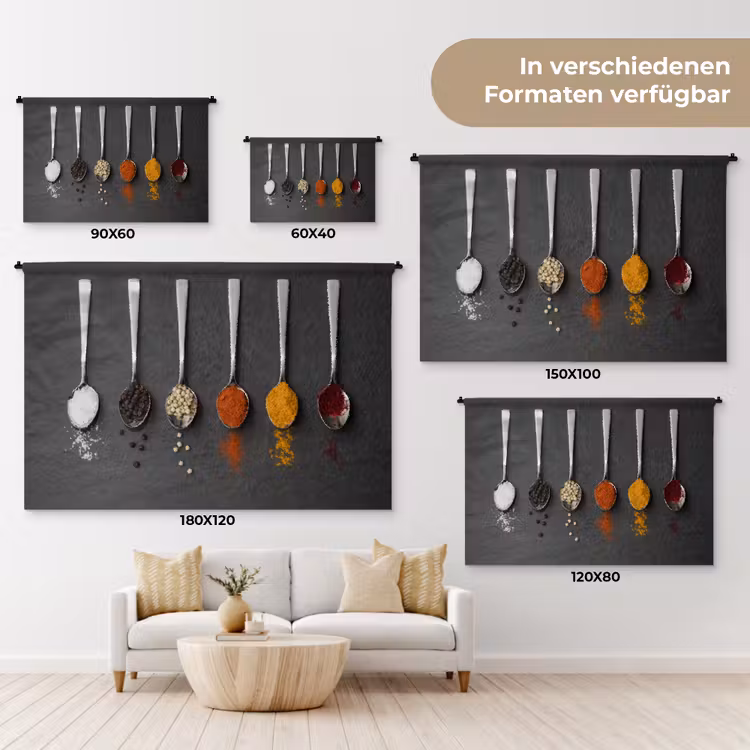 Specerijen - Lepels - Tafel - Rustiek - Kruiden Wandkleed katoen klein -tsfeer8_DE