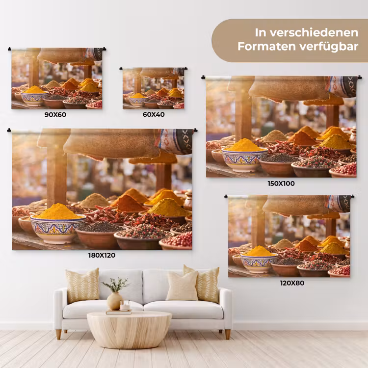 Wandteppich - Gewürze – Markt – Bunt - Specerijen - Markt - Kleurrijk Wandkleed katoen klein