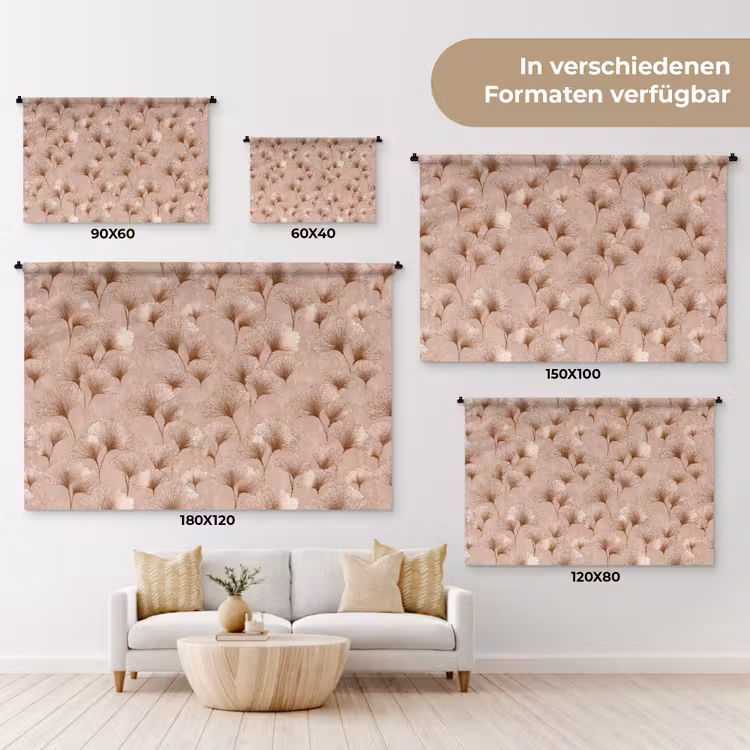 Ginkgo - Patroon - Roze Wandkleed katoen klein 269 -tsfeer8_DE