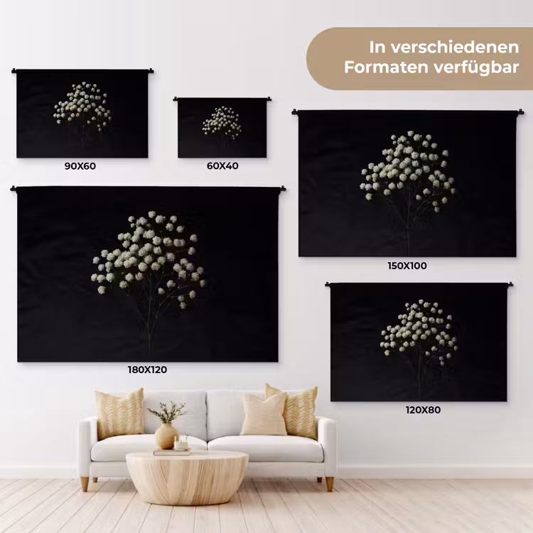 Gipskruid - Bloemetjes - Wit - Minimalistisch Wandkleed katoen klein -tsfeer8_DE