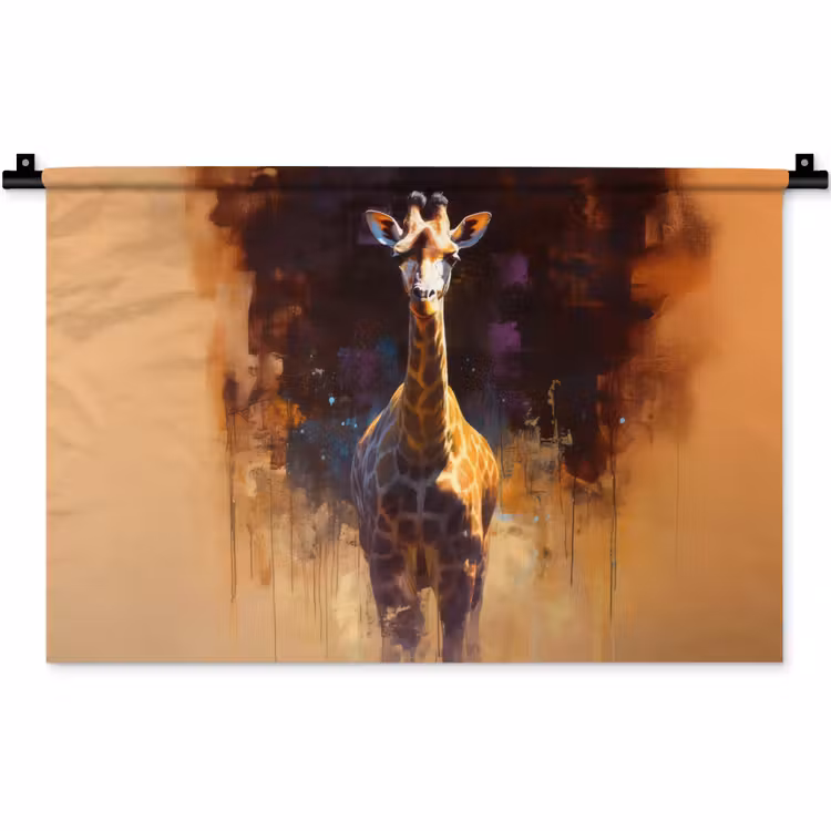 Giraf - Bruin - Abstract - Geschilderd Wandkleed katoen klein -zz3d