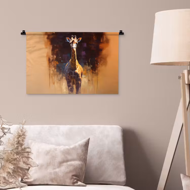 Giraf - Bruin - Abstract - Geschilderd Wandkleed katoen klein -sfeer4