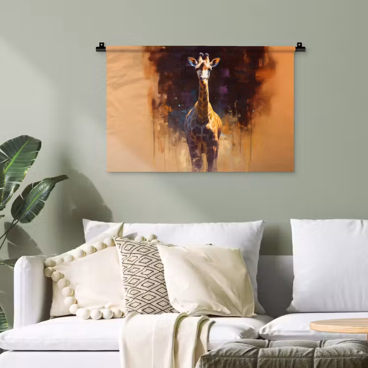 Giraf - Bruin - Abstract - Geschilderd Wandkleed katoen klein -sfeer7