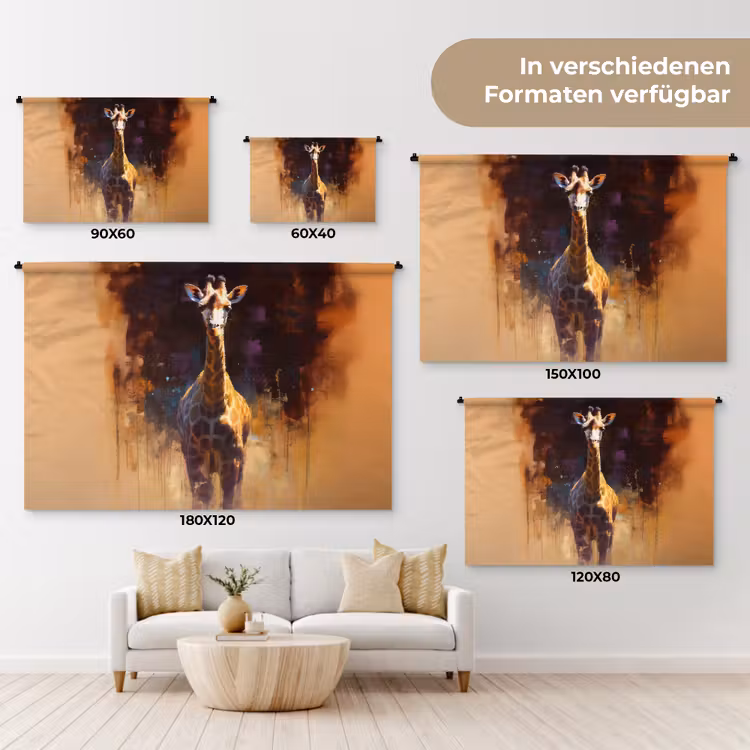Giraf - Bruin - Abstract - Geschilderd Wandkleed katoen klein -tsfeer8_DE