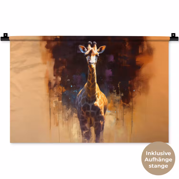 Giraf - Bruin - Abstract - Geschilderd Wandkleed katoen klein -t3d_DE