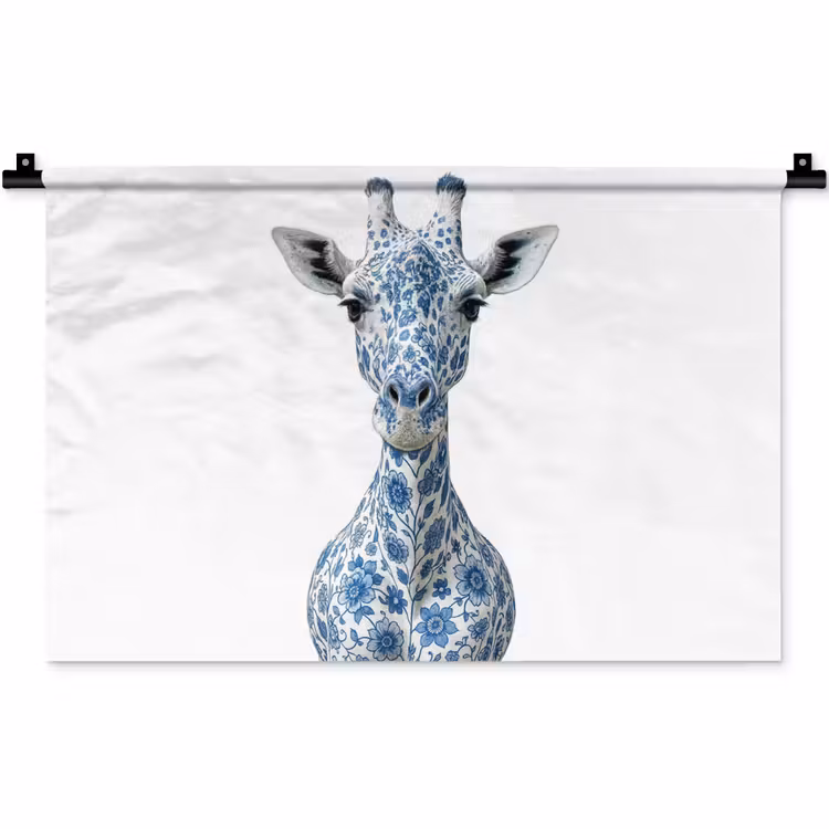 Giraffe - Delfts blauw - Dieren - Minimalistisch Wandkleed katoen klein -zz3d