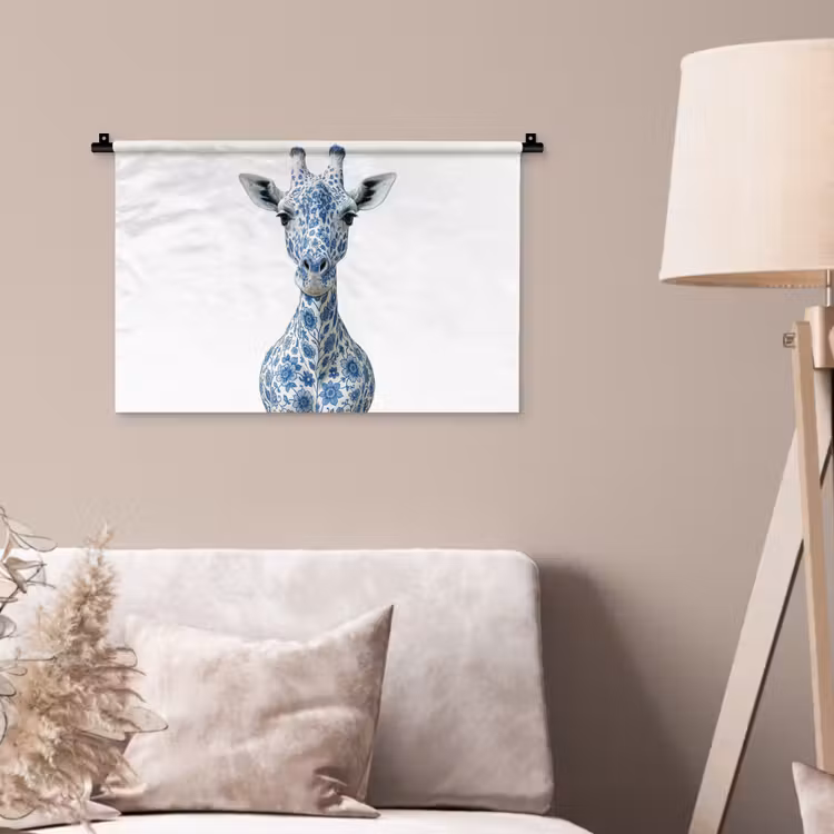 Giraffe - Delfts blauw - Dieren - Minimalistisch Wandkleed katoen klein -sfeer4