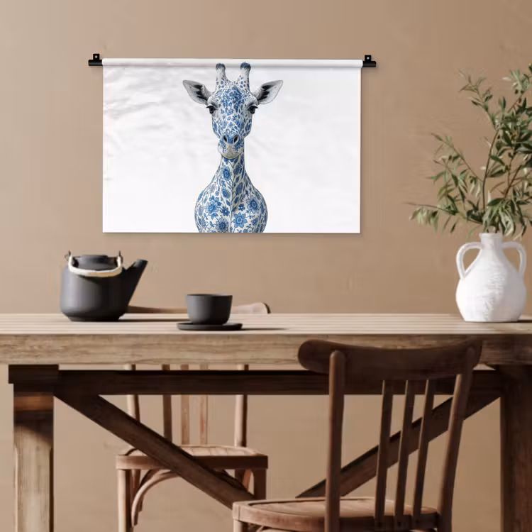 Giraffe - Delfts blauw - Dieren - Minimalistisch Wandkleed katoen klein -sfeer6