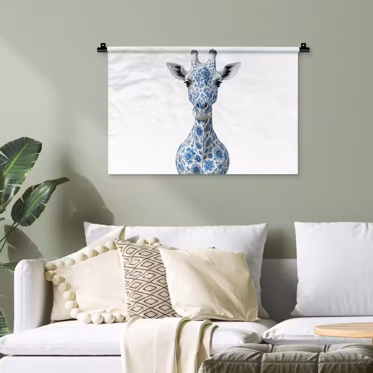 Giraffe - Delfts blauw - Dieren - Minimalistisch Wandkleed katoen klein -sfeer7