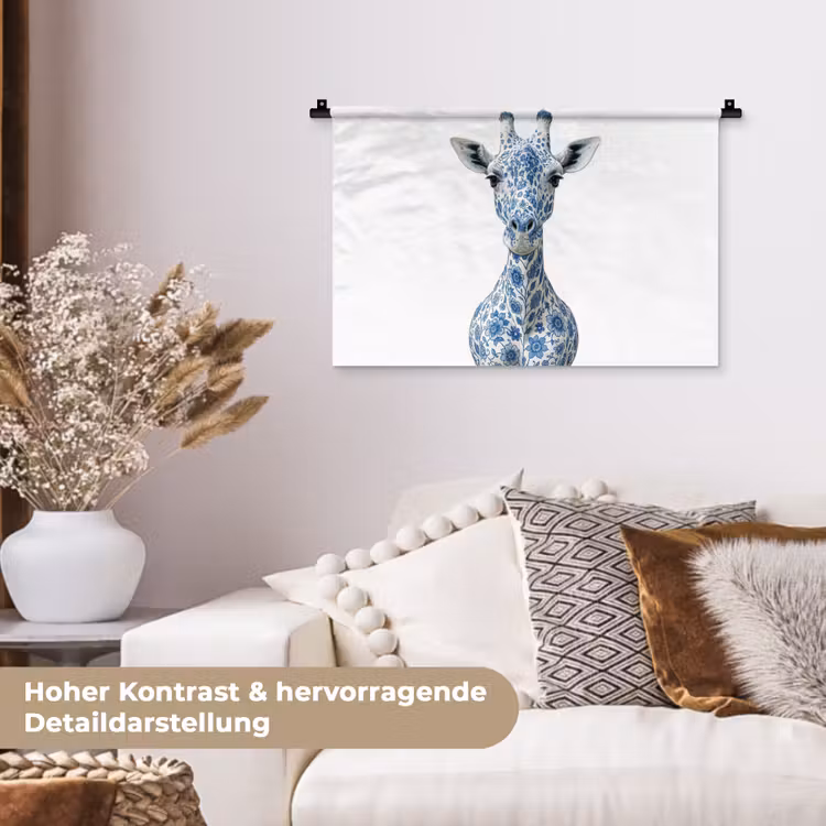 Giraffe - Delfts blauw - Dieren - Minimalistisch Wandkleed katoen klein -tsfeer1_DE